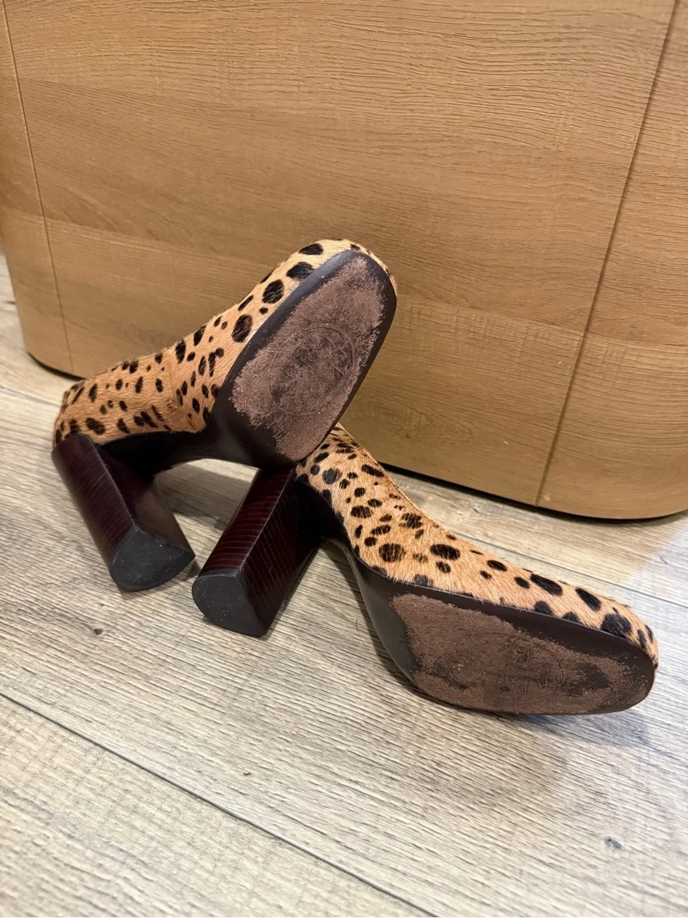 Tory Burch Leopard Print Block Heel Pumps in Tan and Black